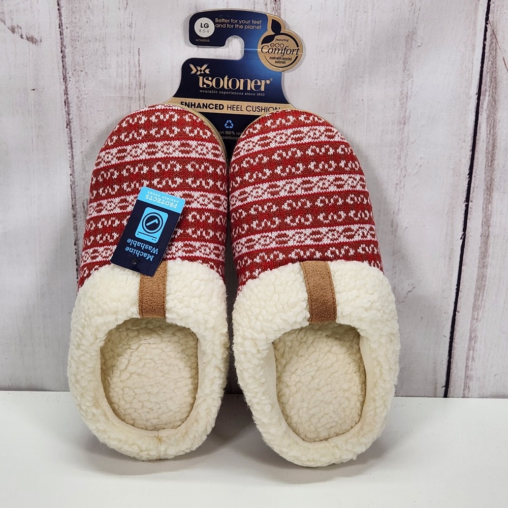 Isotoner Womens Slippers Sunset Red Enhanced Heel Cushion Comfort Size L 8.5-9